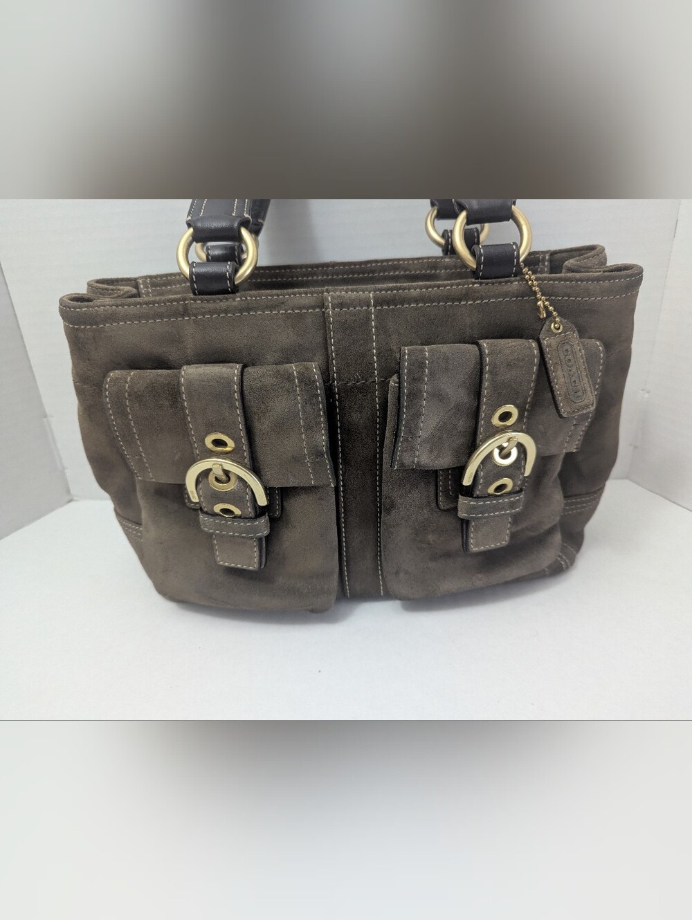 Vintage COACH Soho Women's Brown Suede Buckle Flap Satchel Bag E05S-8A22 - Picture 2 of 14